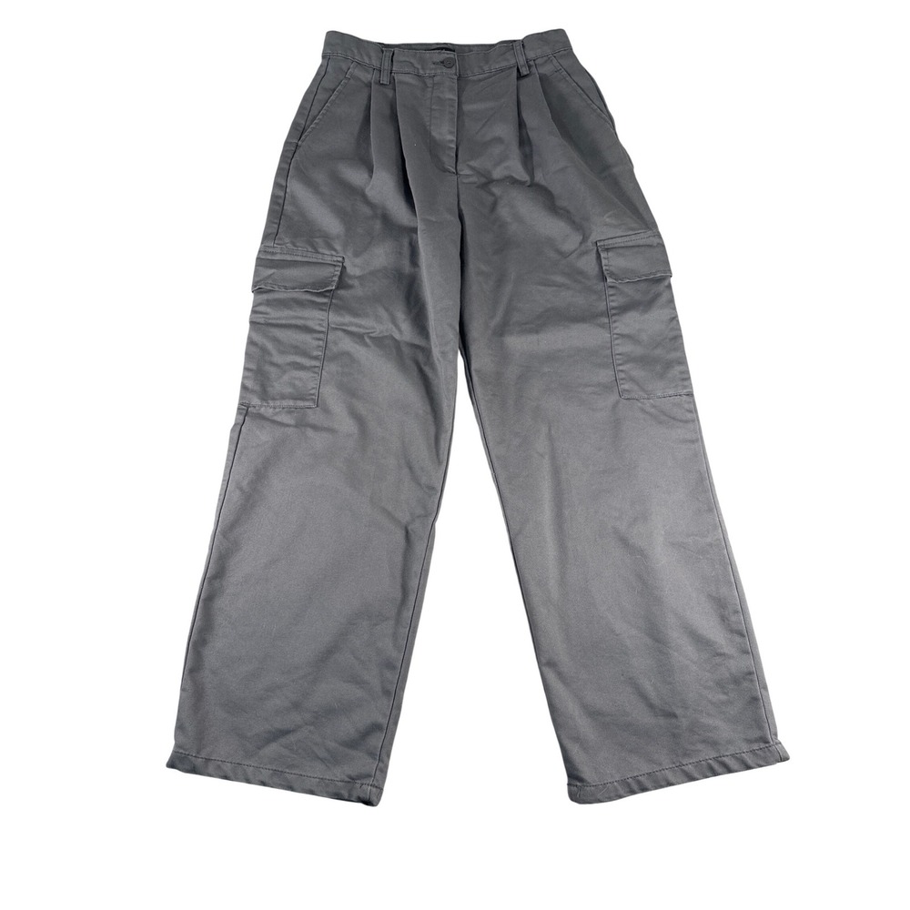 Hunter & Brown Charcoal Grey Wide Leg Cargo Pants High Rise Pleated Trousers L